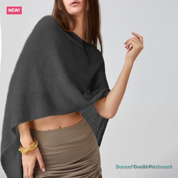 Sheer Poncho Top Lightweight Cover Up Asymmetrical Beach Shrug - Picture 2 of 4